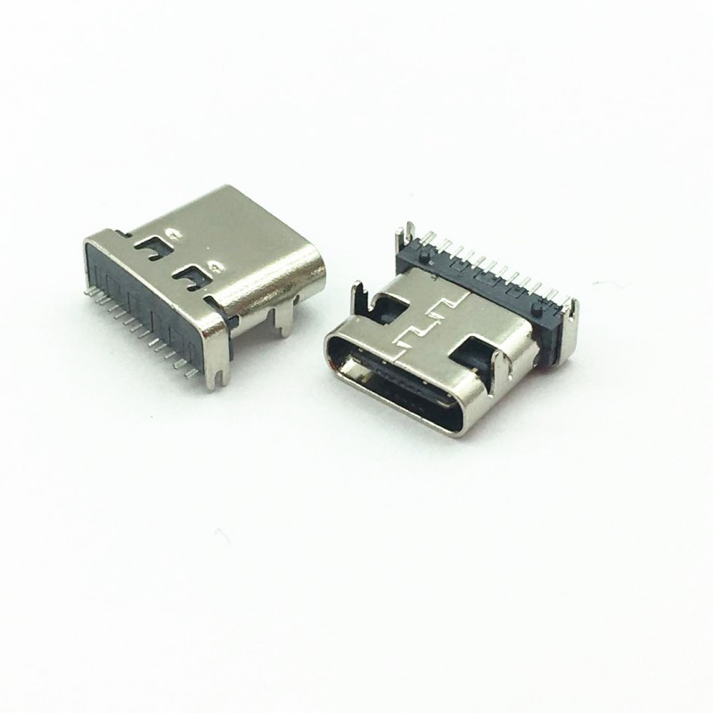 TYPE-C母座16P四腳插板  板上型 帶固定柱